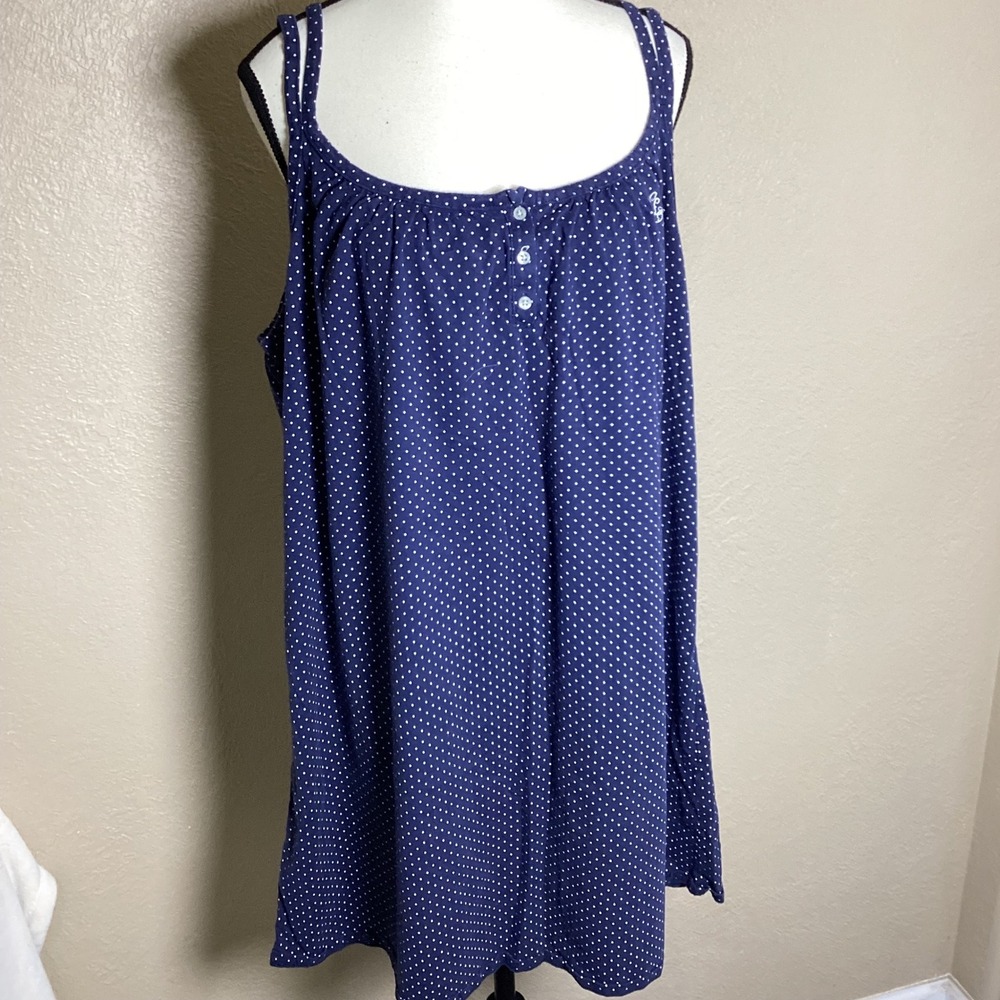 Lauren Ralph Lauren Navy Polka Dot Cotton Henley Sleep Chemise Nightgown Size 1X